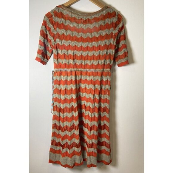 M by Missoni Dress Fit Flare Knit Tie Zig Zag Brown Teal Orange S *no size tag* - Picture 4 of 5